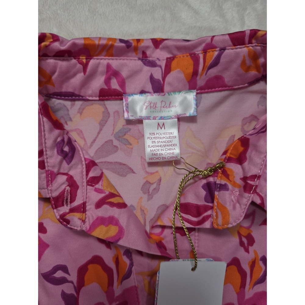 Stella Parker UPF Sun Protection Floral Twist Shirt Dress Pink Fuchsia M NWT - Picture 10 of 12